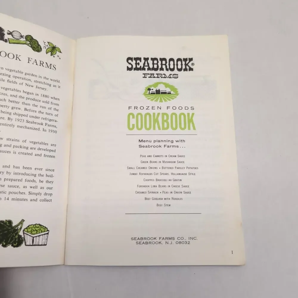 Vintage Seabrook Farms NJ Frozen Foods Cookbook Advertising Cooking‎